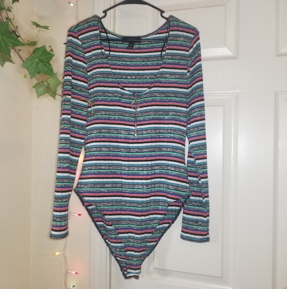 Stripped long sleeve body suit
